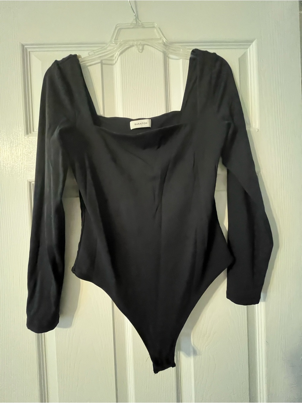Babaton Black Square-Neck Long-Sleeve Bodysuit
